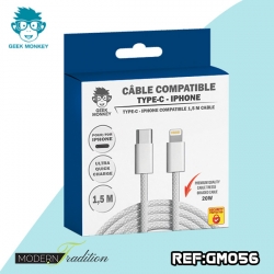 GM-CABLE TYPE C- I-PHONE BLANC 1,5 M TRESSE PREMIUM 20W + ECO 0,02