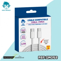 GM-CABLE TYPE C-TYPE C BLANC 1,5 M TRESSE  PREMIUM 60W+ ECO 0,02