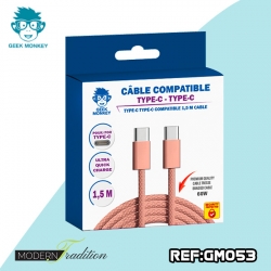 GM-CABLE TYPE C-TYPE C ROSE 1,5 M TRESSE  PREMIUM 60W+ ECO 0,02