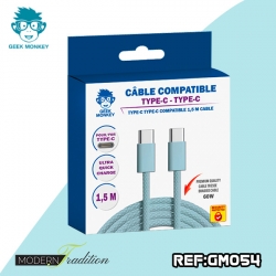 GM-CABLE TYPE C-TYPE C BLEU 1,5 M TRESSE  PREMIUM 60W+ ECO 0,02