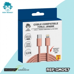 GM-CABLE TYPE C- I-PHONE ROSE 1,5 M TRESSE PREMIUM 20W + ECO 0,02